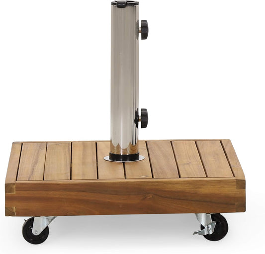 Christopher Knight Home Ralph Outdoor 49lb Square Umbrella Base - Acacia Wood and Stainless Steel - Teak