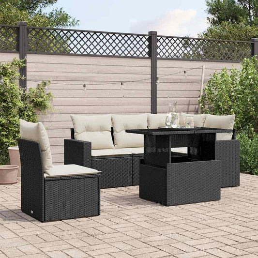 Modular Garden Sofa Set with Cushions Black PE Rattan Outdoor Furniture for Patio Garden and Terrace 6 Seater Durable Comfortable Modern Design