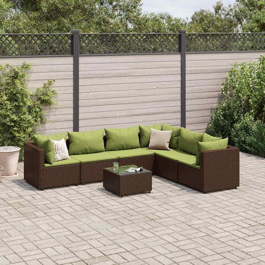 Patio Lounge Set Modern Outdoor Furniture PE Rattan with Green Cushions UV Resistant for Garden Balcony Terrace 6-Seater