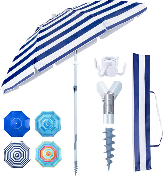 Tempera Heavy Duty High Wind Beach Umbrella with Sand Anchor & Carry Bag|Patio Outdoor Umbrella with Alumininm Frame, Sunshade Umbrella with Push Button Tilt, Ideal for Travel Garden Lawn Poolside Backyard, UPF 60+
