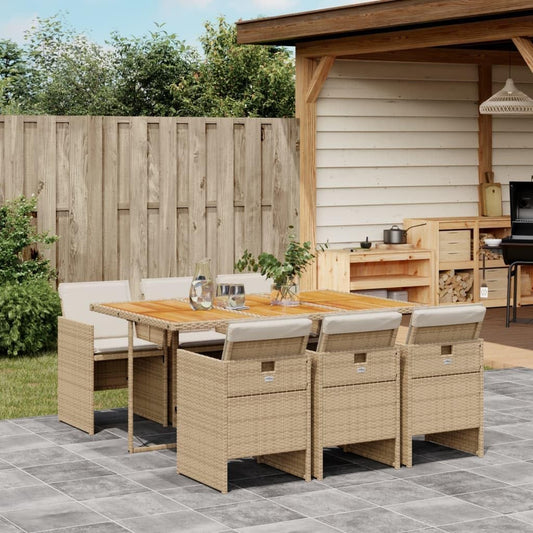 Patio Dining Set Set of 6 Beige PE Rattan 6-Seater Foldable Outdoor Decor Patio Furniture for Outdoor Terrace