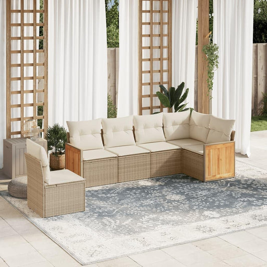 Modular Garden Sofa Set Outdoor Patio Furniture PE Rattan with UV-Resistant Cushions Adjustable Feet for Balcony Sunroom Terrace 6-Seater Beige