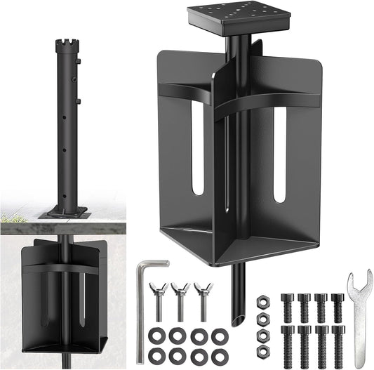 In-ground Umbrella Base with Umbrella Stand Tube Hanging Parasol Stand Holder Stainless Steels Outdoor Umbrella Base, Black