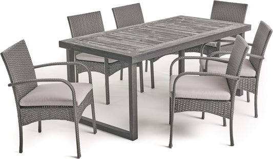 Christopher Knight Home Doris Outdoor 6-Seater Dining Set, Sandblast Dark Grey + Gray