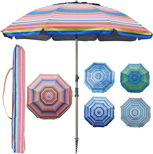 Blissun 7.2' Beach Umbrella with Sand Anchor, Outdoor Portable Beach Umbrella for Sand with Tilt Pole, Carry Bag, Air Vent