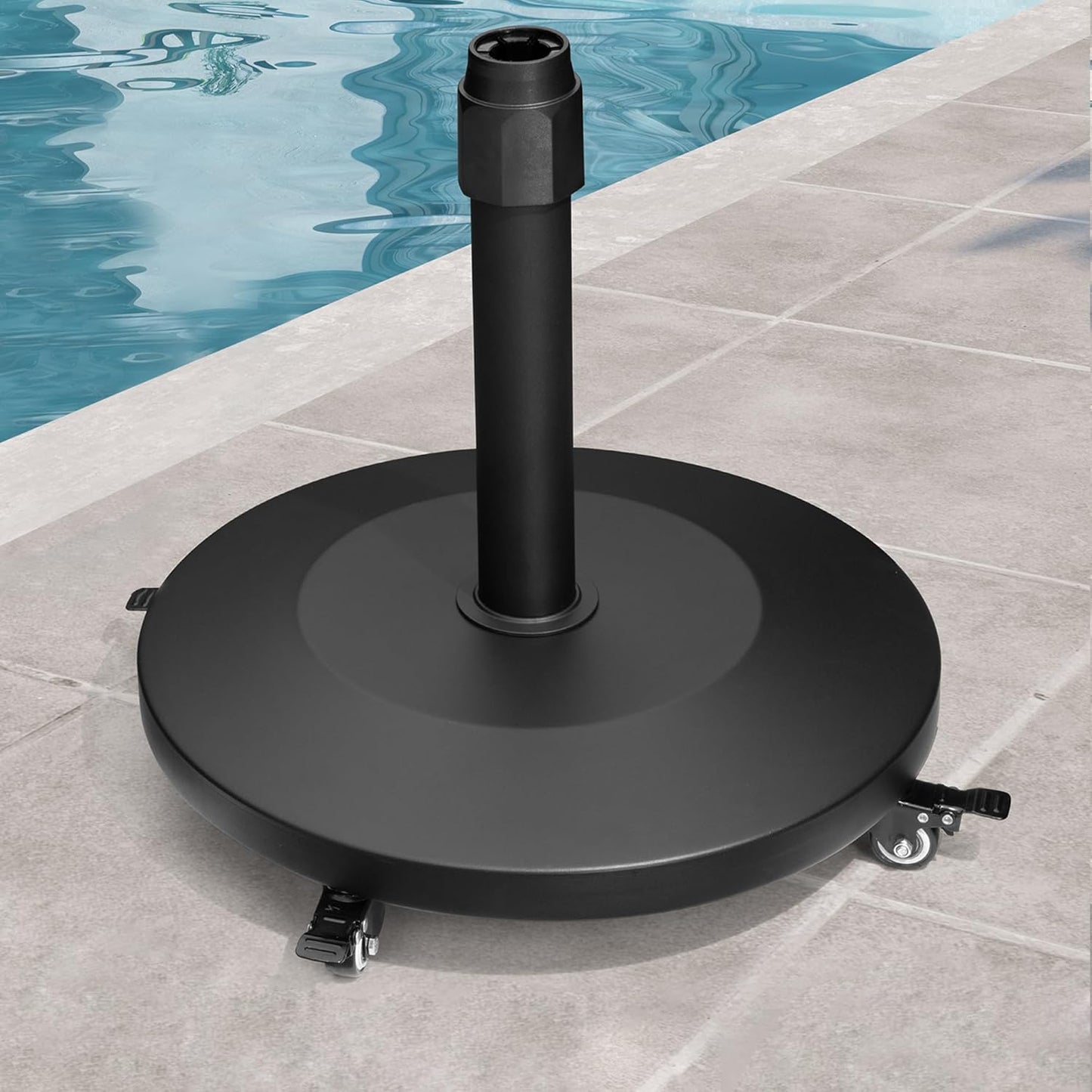 Patio Umbrella Base with 4 Wheels, 55lbs Round Heavy Duty Concrete Stand for Outdoor Market Umbrella, Black