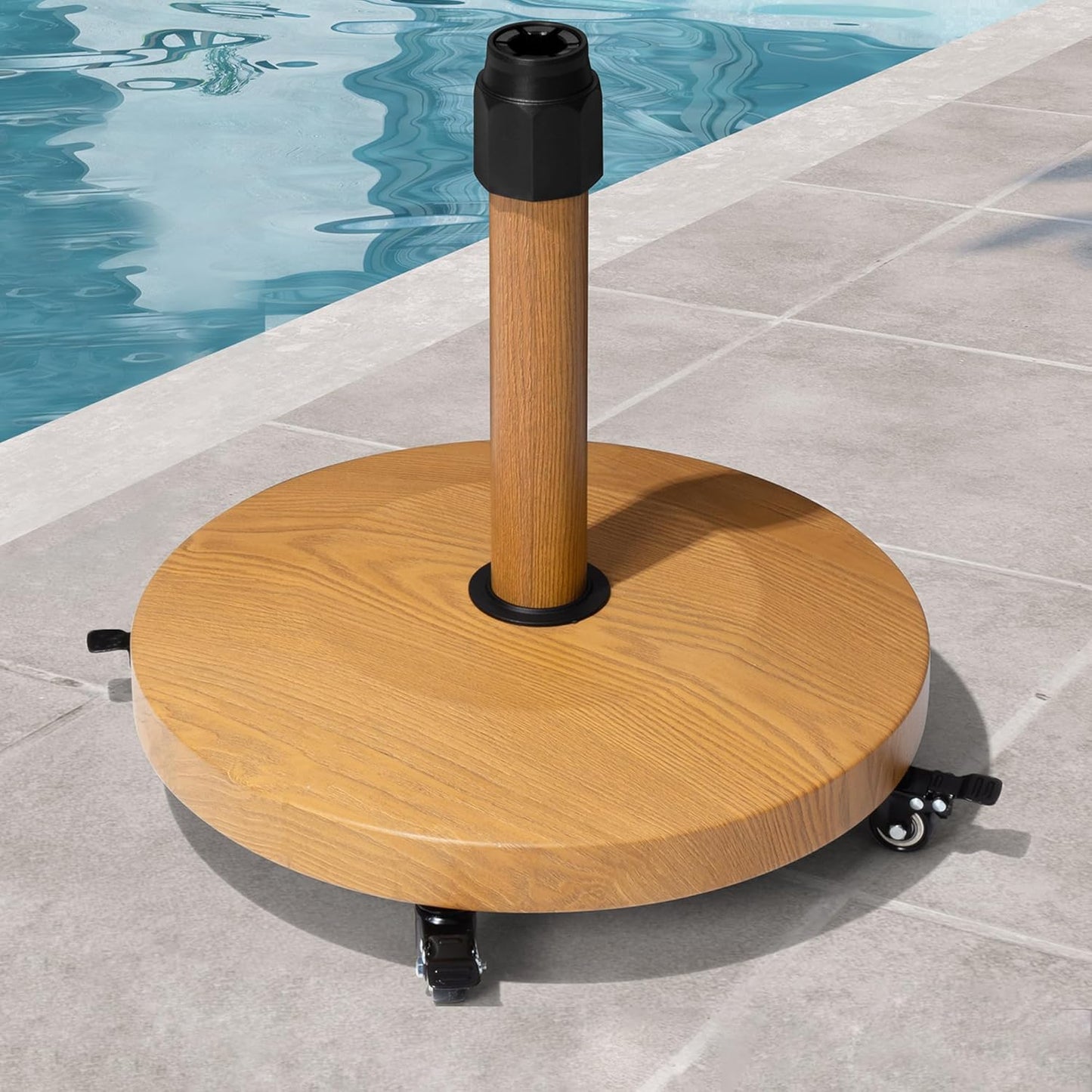Patio Umbrella Base with 4 Wheels, 55lbs Round Heavy Duty Concrete Stand for Outdoor Market Umbrella, Black